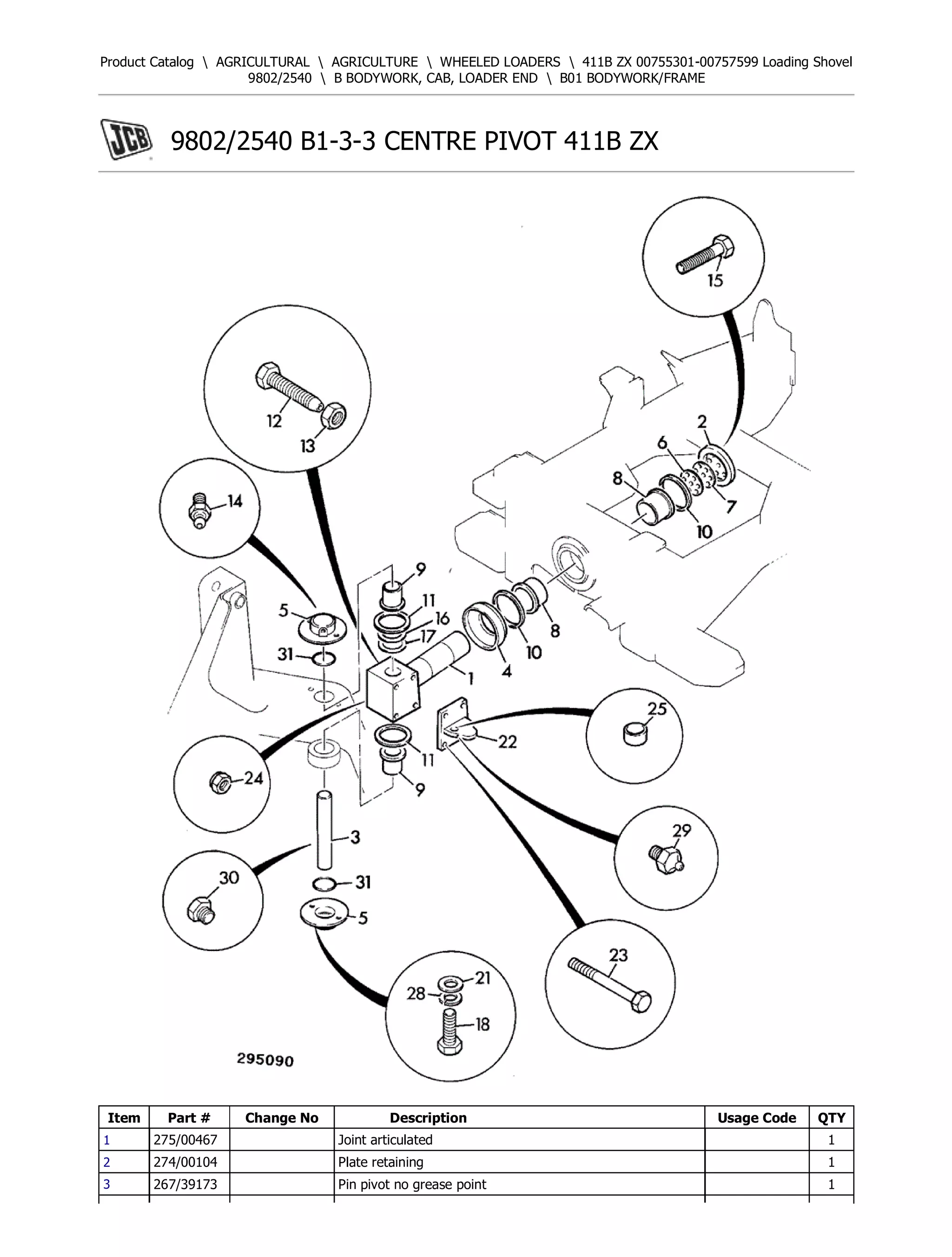 JCB 411B ZX Loading Shovel Parts Catalogue Manual (Serial Number