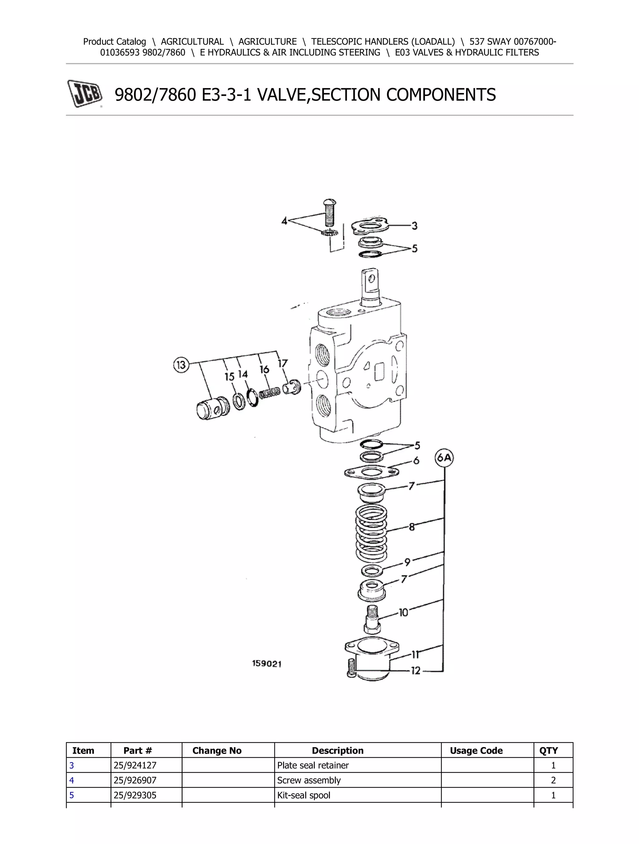 専用ページ10 JCB 537 SWAY Telescopic Handlers (Loadall) Parts Catalogue Manual