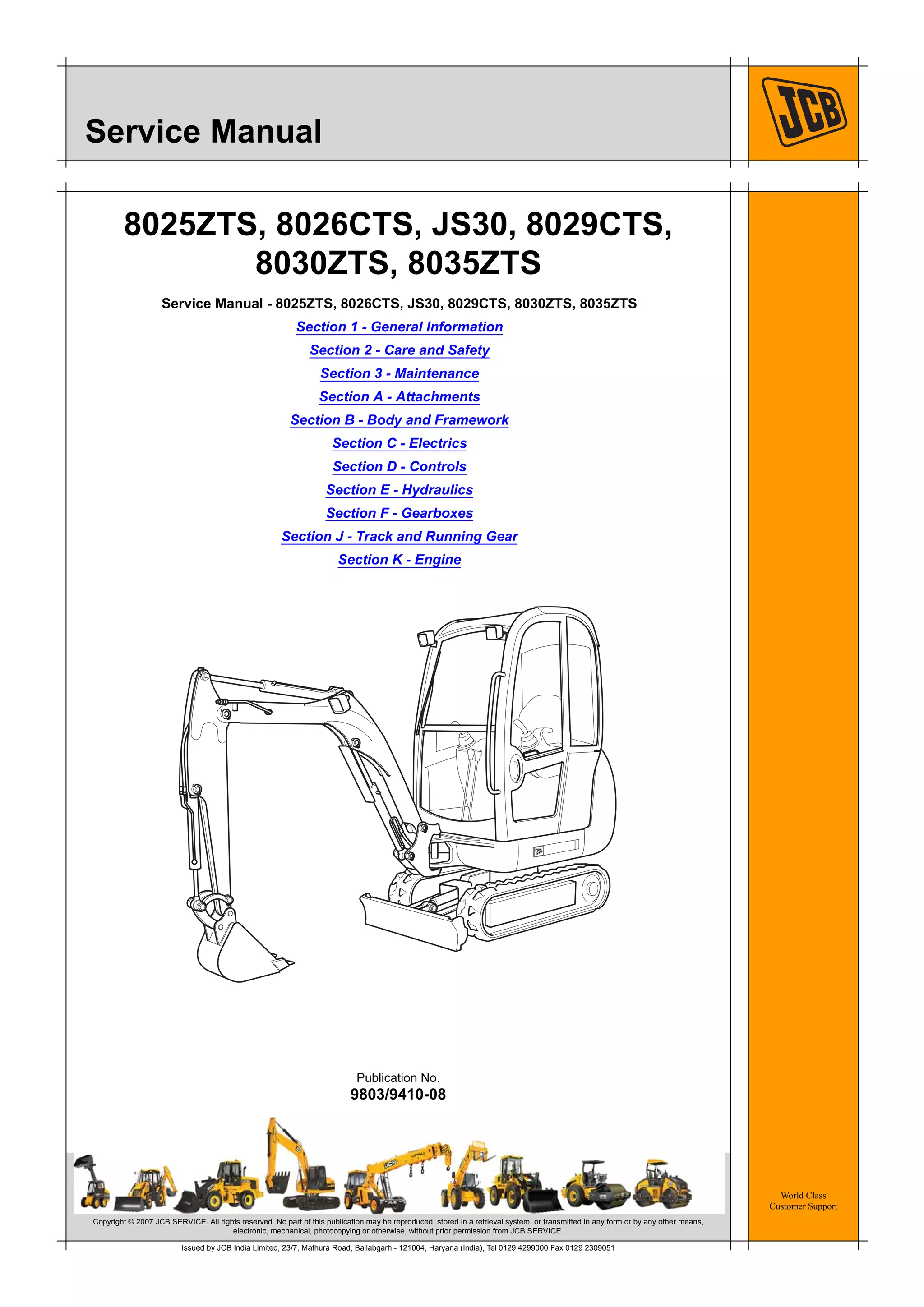 Js30 Form Jcb 8025 zts compact excavator service repair manual sn 1226500 | PDF