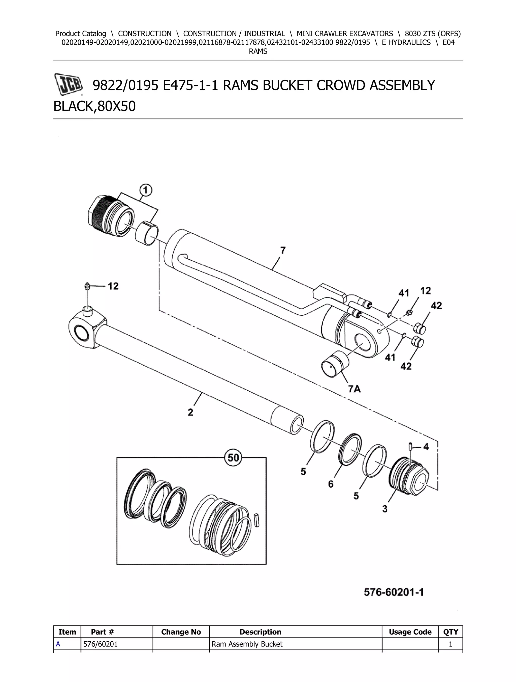 JCB 8030 ZTS (ORFS) Mini Crawler Excavator Parts Catalogue
