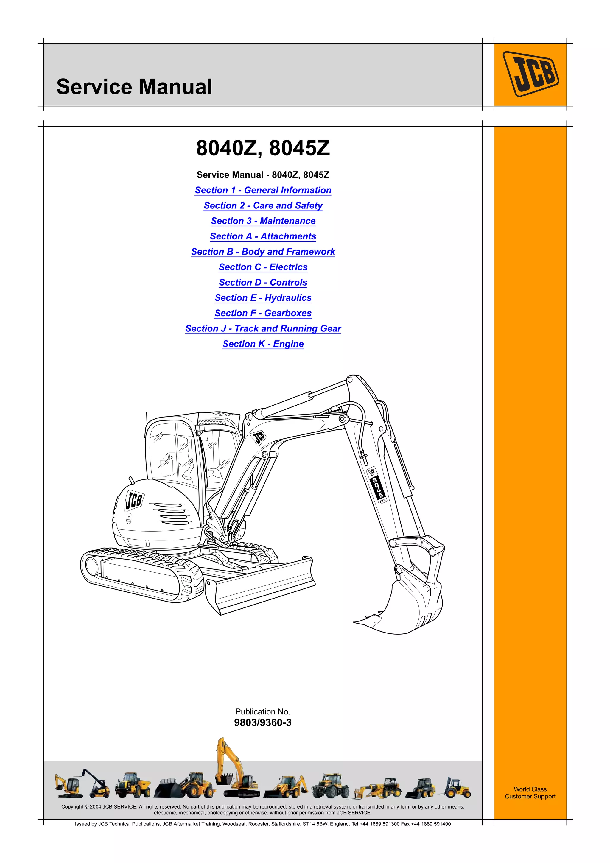 Jcb 8045 z mini excavator service repair manual sn1057000