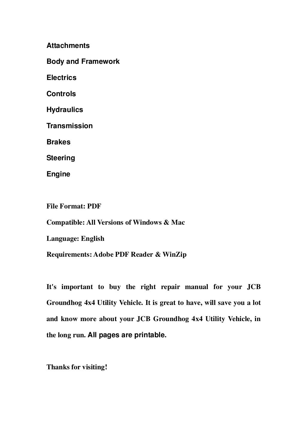 Jcb groundhog 4x4 utility vehicle service repair workshop manual down…