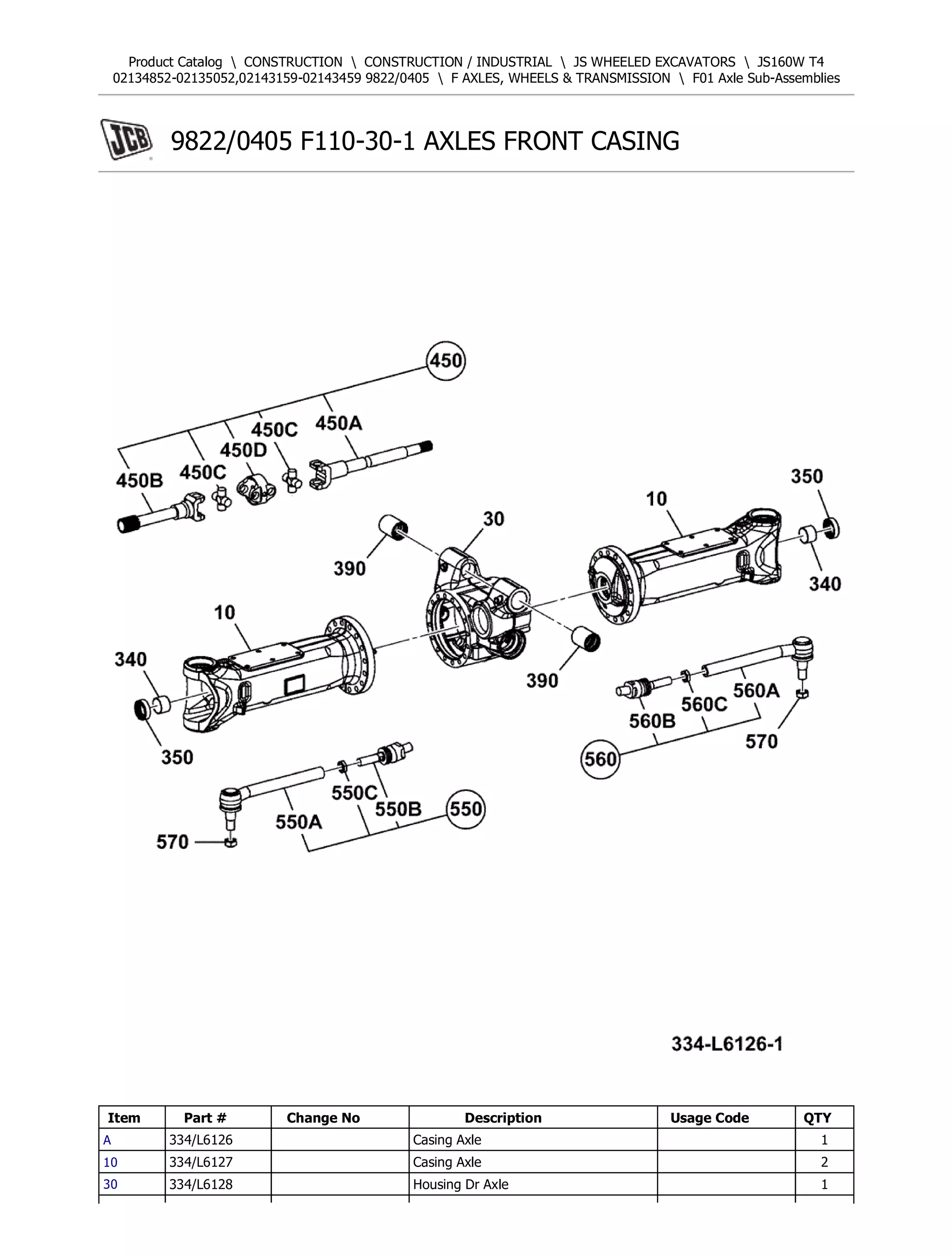 JCB JS160W T4 Wheeled Excavator Parts Catalogue Manual