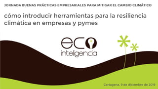 JORNADA BUENAS PRÁCTICAS EMPRESARIALES PARA MITIGAR EL CAMBIO CLIMÁTICO
Cartagena, 9 de diciembre de 2019
cómo introducir herramientas para la resiliencia
climática en empresas y pymes
 