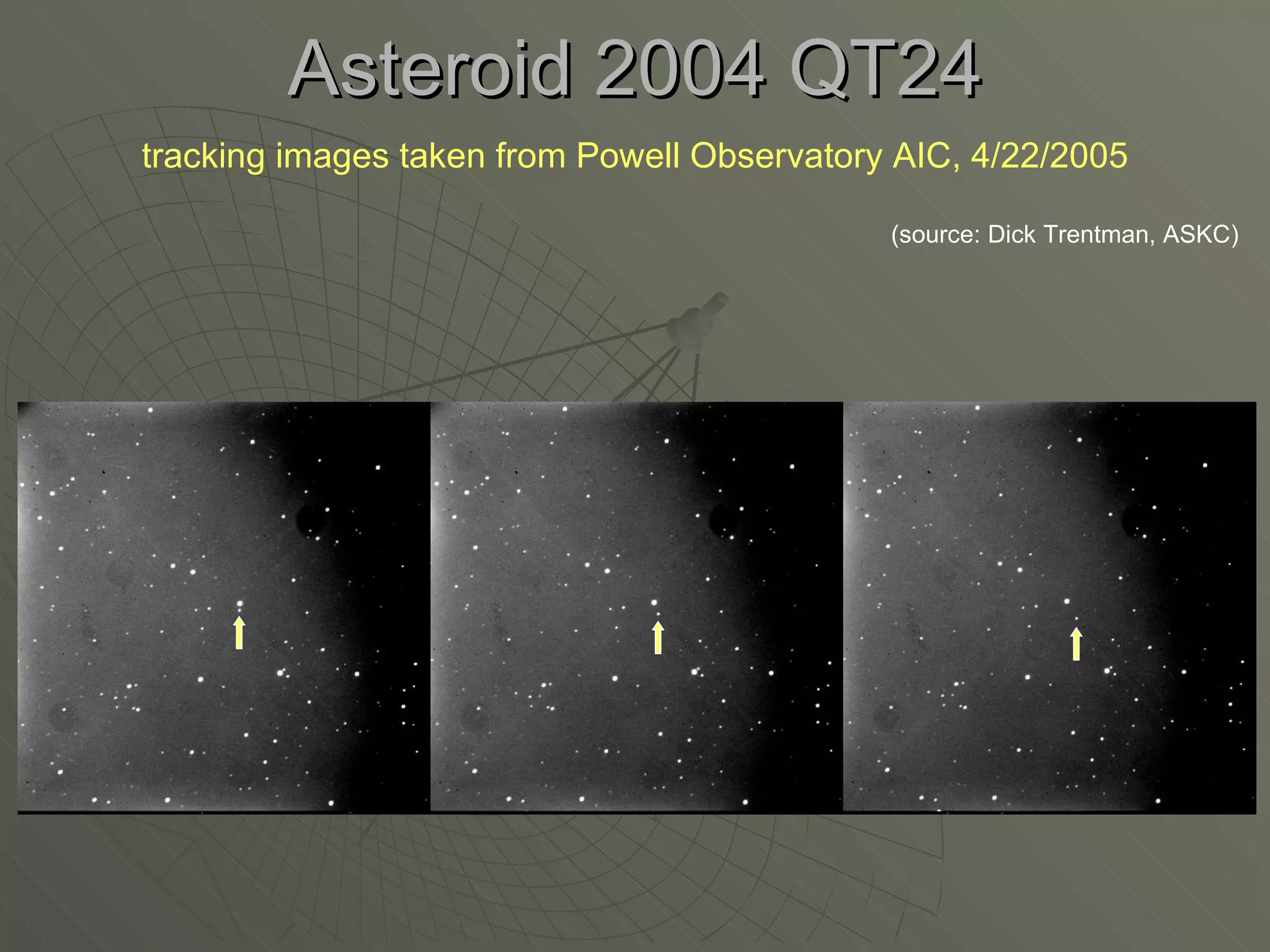 Asteroid 2004 QT24 tracking images taken from Powell Observatory AIC, 4/22/2005 (source: Dick Trentman, ASKC) 
