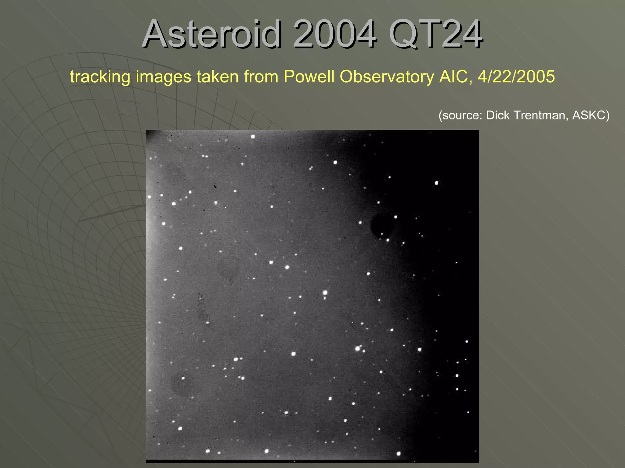 Asteroid 2004 QT24 tracking images taken from Powell Observatory AIC, 4/22/2005 (source: Dick Trentman, ASKC) 