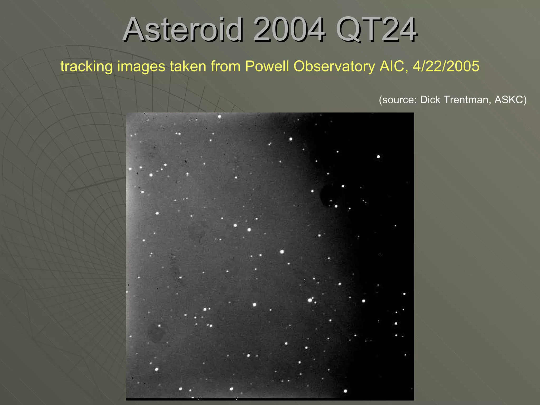 Asteroid 2004 QT24 tracking images taken from Powell Observatory AIC, 4/22/2005 (source: Dick Trentman, ASKC) 