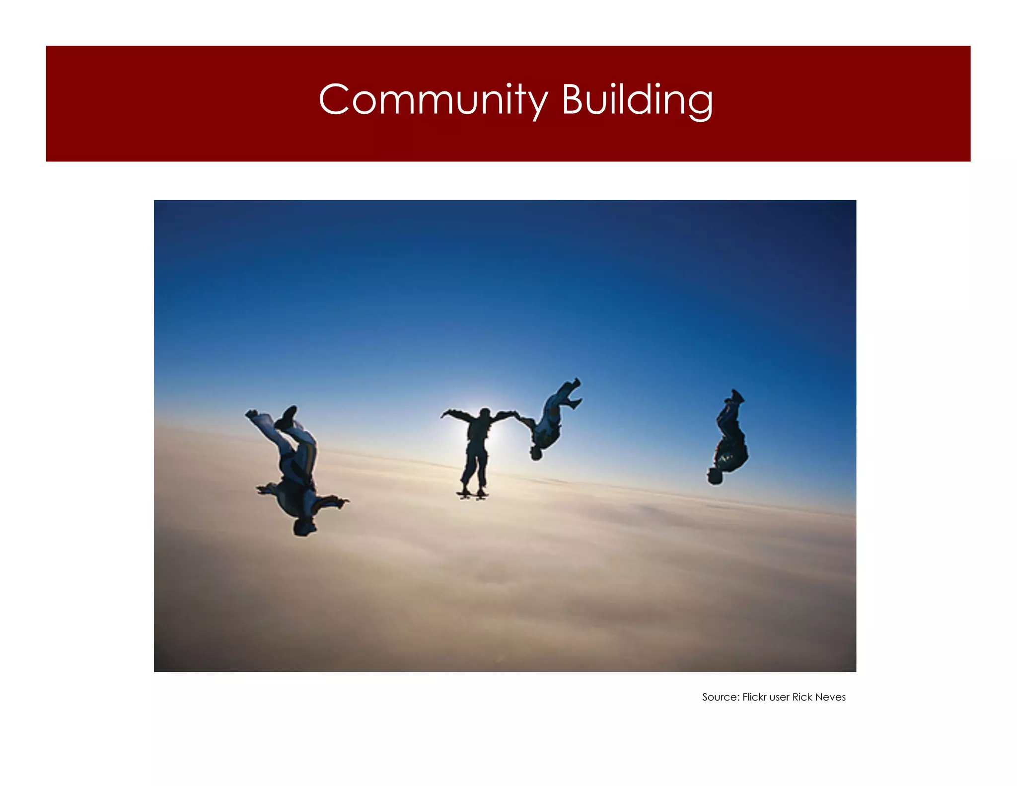 Community Building




                 Source: Flickr user Rick Neves
 