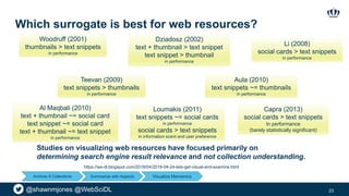 @shawnmjones @WebSciDL
Which surrogate is best for web resources?
Studies on visualizing web resources have focused primar...