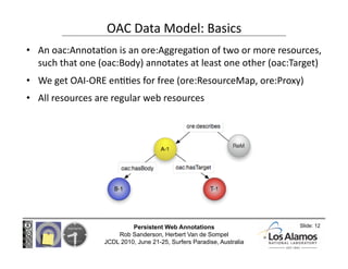 OAC Data Model: Basics
                                         
•  An oac:Annota@on is an ore:Aggrega@on of two or more r...
