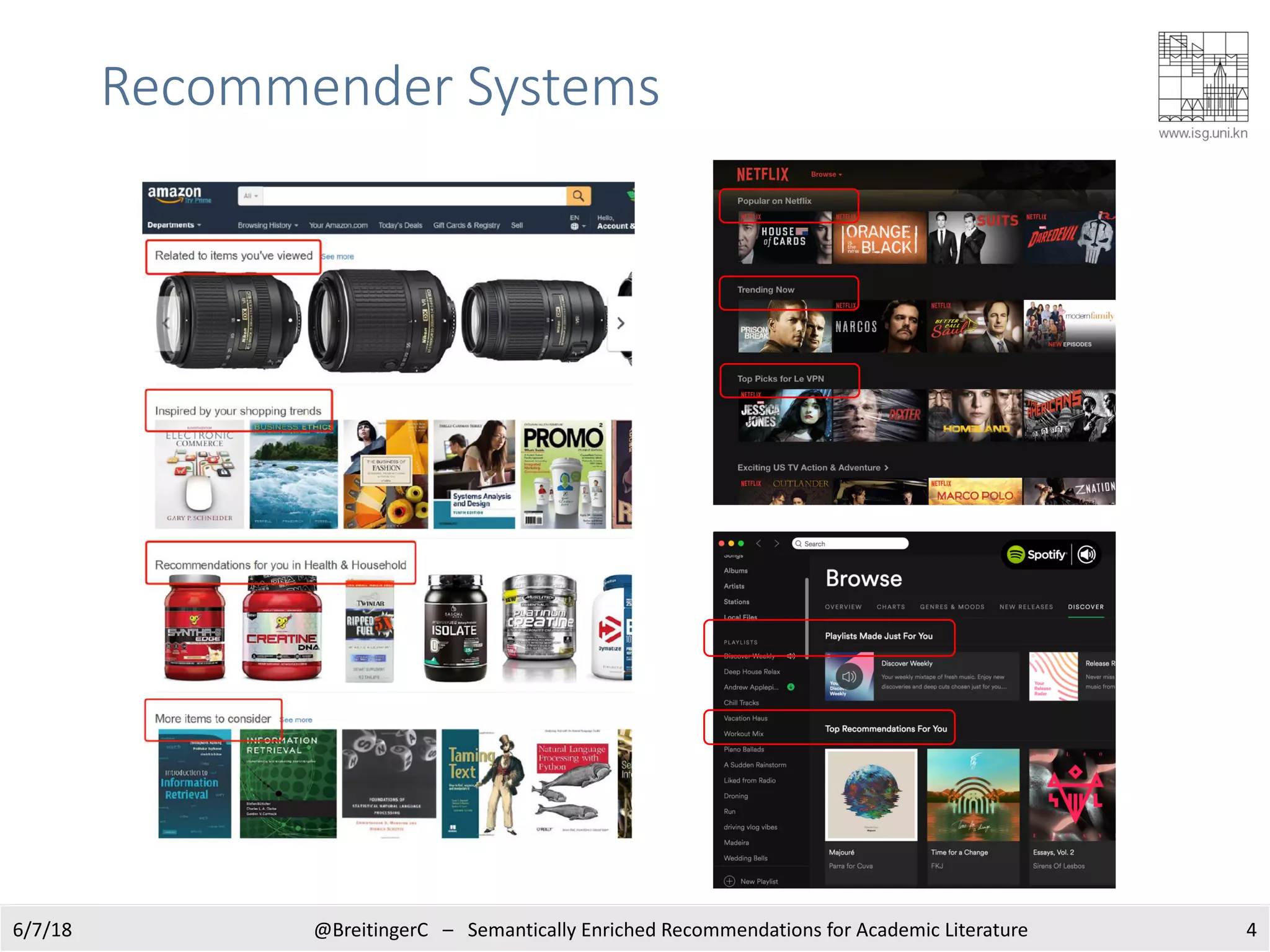 Recommender Systems
46/7/18 @BreitingerC – Semantically Enriched Recommendations for Academic Literature
 