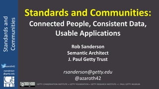 @azaroth42
rsanderson
@getty.edu
IIIF:Interoperabilituy
Standardsand
Communities
@azaroth42
rsanderson
@getty.edu
Standard...