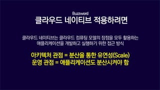 SUSE Open Source Day | 14
Buzzword
클라우드 네이티브 적용하려면
클라우드 네이티브는 클라우드 컴퓨팅 모델의 장점을 모두 활용하는
애플리케이션을 개발하고 실행하기 위한 접근 방식
아키텍처 관점 = 분산을 통한 유연성(Scale)
운영 관점 = 애플리케이션도 분산시켜야 함
 