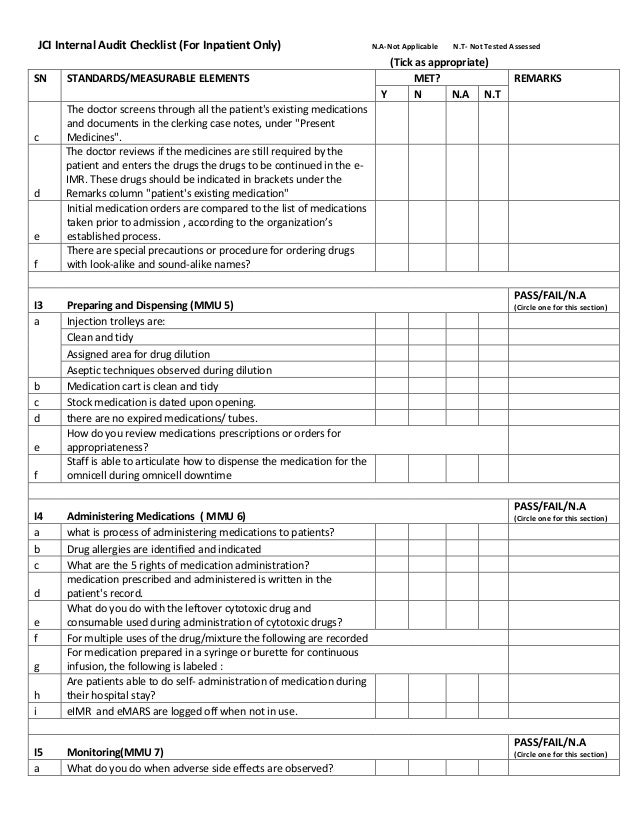JCI Internal Audit Checklist By-Dr.Mahboob Khan Phd