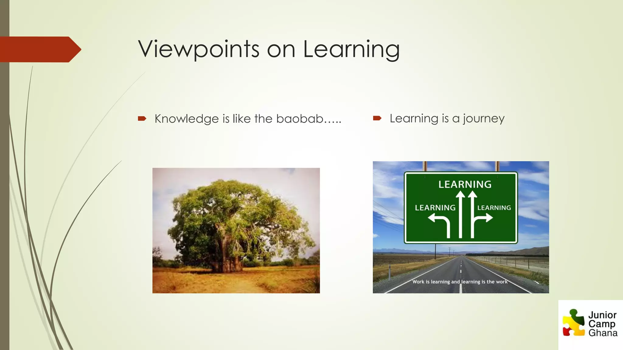 Viewpoints on Learning
 Knowledge is like the baobab…..  Learning is a journey
 