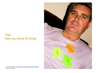 Tags:
How you think of things




CC-licensed image by LuluP: www.flickr.com/photos/lulupine/471614967/
Slide: Dave Ferguson
 