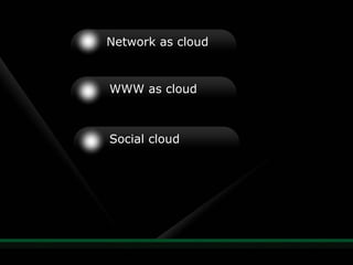 Network as cloud



WWW as cloud



Social cloud
 