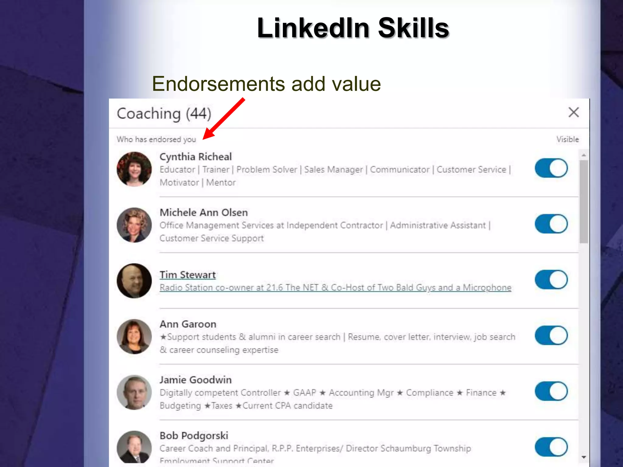 LinkedIn Skills
Endorsements add value
26
 