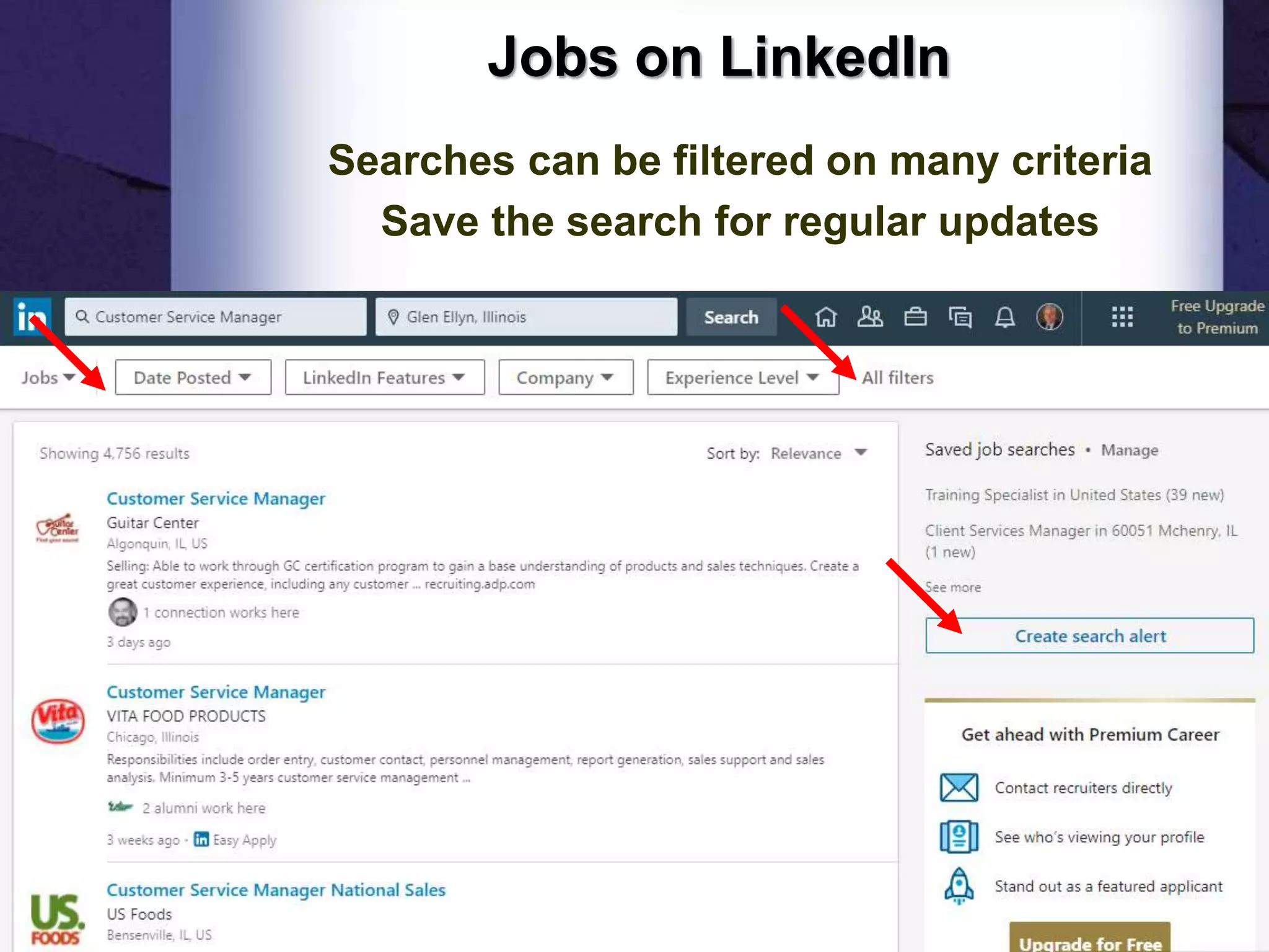 Jobs on LinkedIn
Searches can be filtered on many criteria
Save the search for regular updates
42
 