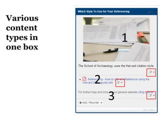 Various
content
types in
one box
1
2
3
 
