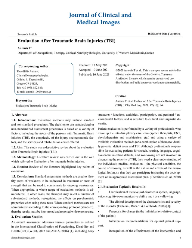 Evaluation After Traumatic Brain Injuries Tbi Pdf