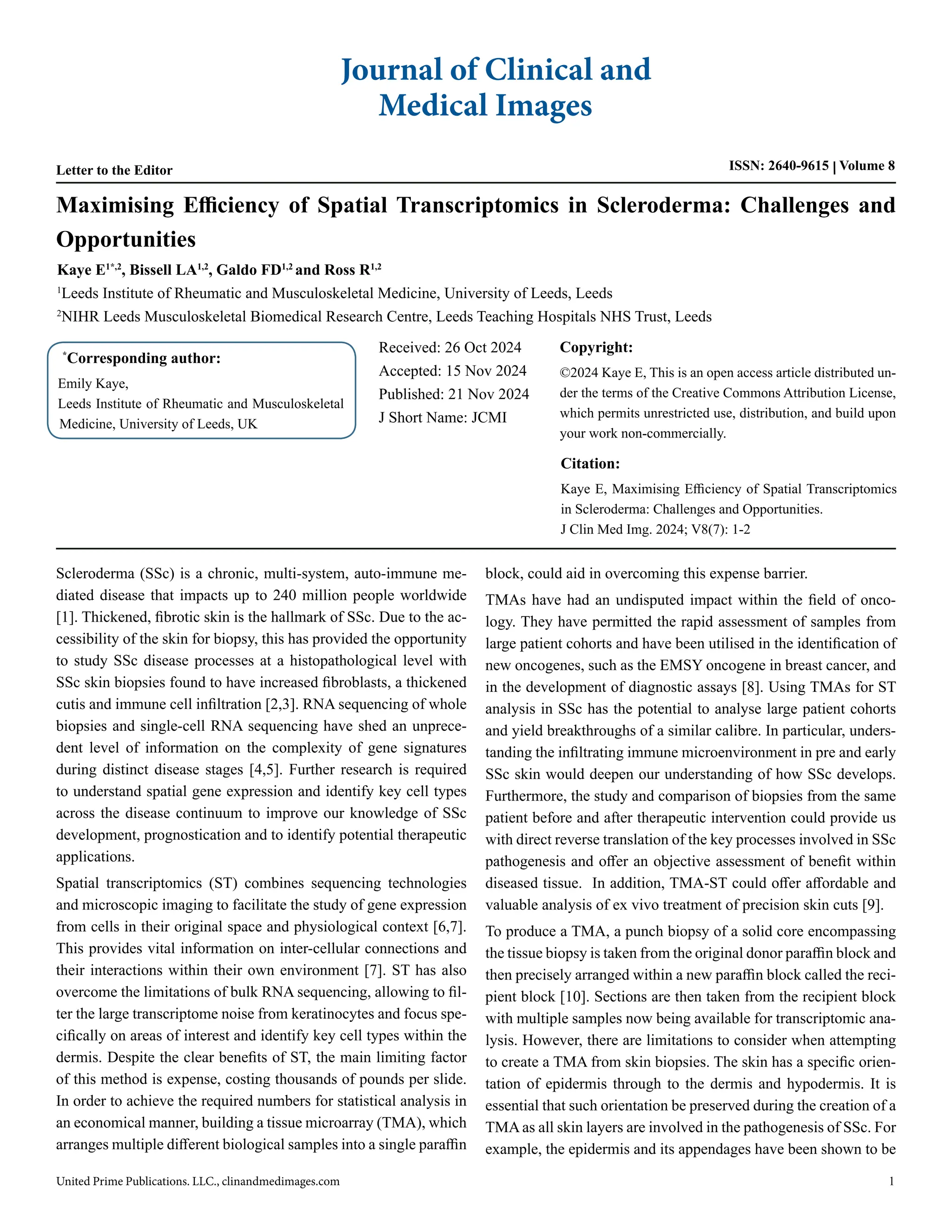 Maximising Efficiency of Spatial Transcriptomics in Scleroderma ...