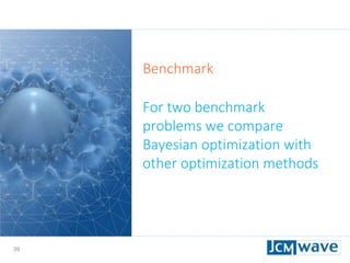 39
Benchmark
For two benchmark
problems we compare
Bayesian optimization with
other optimization methods
 