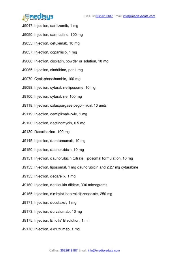 J codes for chemotherapy drugs 2020