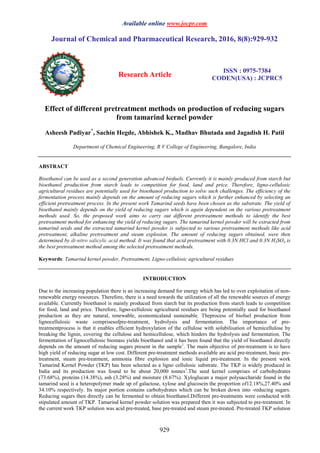 Effect of different pre-treatment methods on production of reducing ...