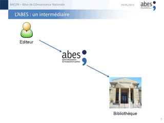 L’ABES : un intermédiaire
29/05/2015BACON – BAse de COnnaissance Nationale
7
 