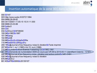 Insertion automatique de la zone 301 dans la notice
29 mai 2015
17
 