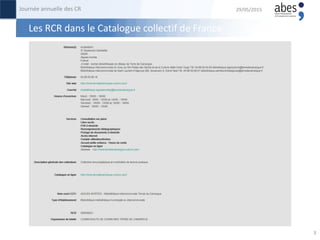 Les RCR dans le Catalogue collectif de France
29/05/2015Journée annuelle des CR
3
 