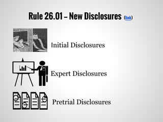 Rule 26.01 -- New Disclosures (link)
Initial Disclosures
Expert Disclosures
Pretrial Disclosures
 