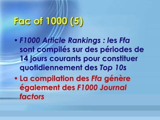 Relation comptage / discipline
Classement de Leyde (Leiden)	
•  MNCS	(mean	normalized	citaIon	score)=	Moyenne	
des	citaIons	des	publicaIons	d’une	enIté,	pondérée	
en	foncIon	de	la	discipline	et	de	l’année	de	
publicaIon	
•  PP-Top10	=	proporIon	des	publicaIons	d’une	enIté	
qui,	comparée	avec	les	autres	publicaIons	du	même	
domaine	et	de	la	même	année,	apparIennent	au	
Top	10%	les	plus	citées	par	ailleurs	
 