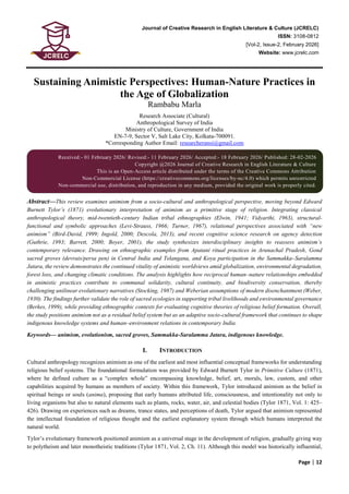 Sustaining Animistic Perspectives: Human-Nature Practices in the Age of ...