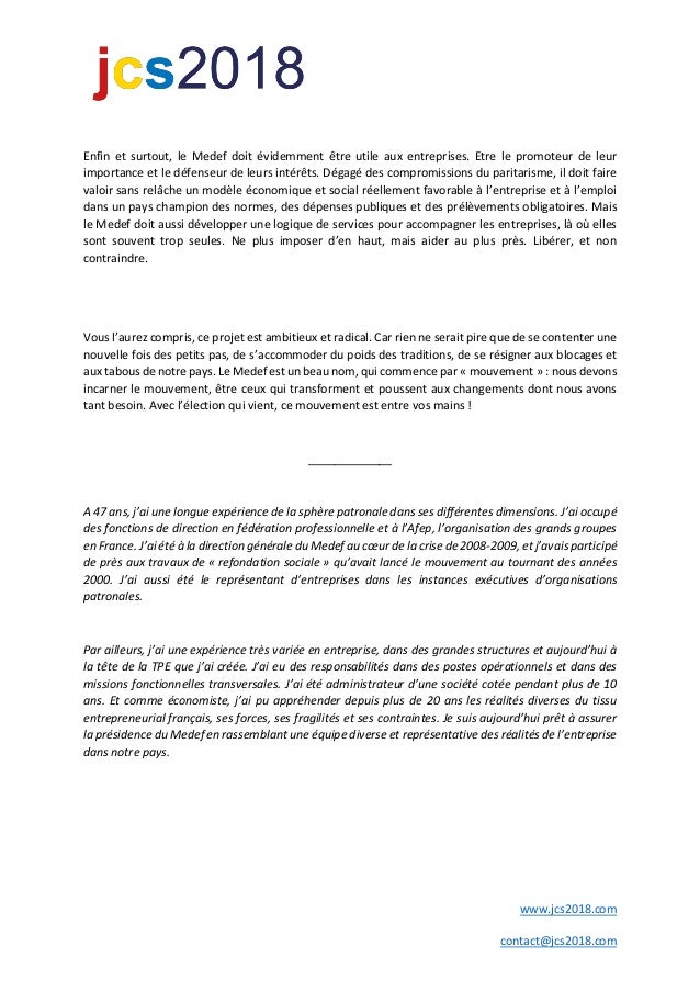 lettre de candidature à la présidence