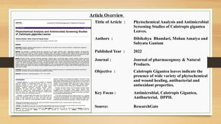 Phytochemical Analysis And Antimicrobial Screening Studies Of ...