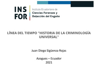 LÍNEA DEL TIEMPO "HISTORIA DE LA CRIMINOLOGÍA
UNIVERSAL"
Juan Diego Sigüenza Rojas
Azogues – Ecuador
2021
 
