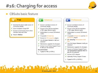#16: Charging for access
   CBSubs basic feature




                           © Joomlapolis - 2011   90
 