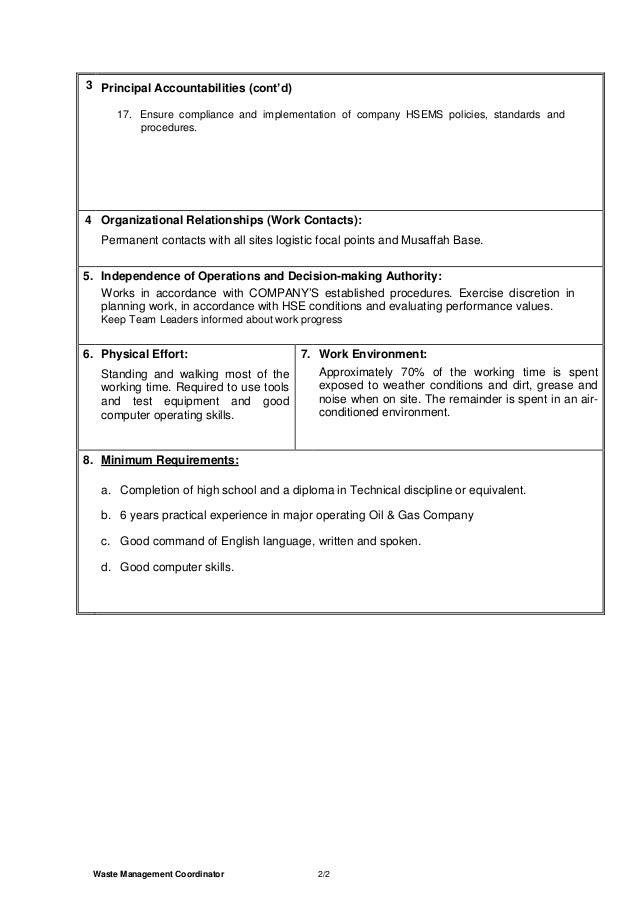 JD WASTE MANAGEMENT COORDINATOR