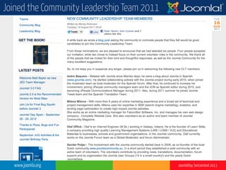 www.joomla.org Joomla!Day Switzerland 2013
Joined the Community Leadership Team 2011
 