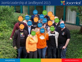 www.joomla.org Joomla!Day Switzerland 2013
Joomla Leadership at JandBeyond 2013
PLT
PLT
PLT
PLT
CLT
CLT
OSM
OSM
OSM
OSM
OSM
OSMOSM
OSM
CLT
CLT
CLT
CLT
 