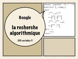 Google

 la recherche
algorithmique
   250 variables ?!
 