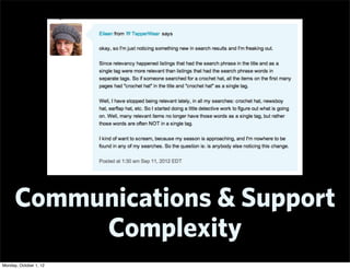 Communications & Support
           Complexity
Monday, October 1, 12
 