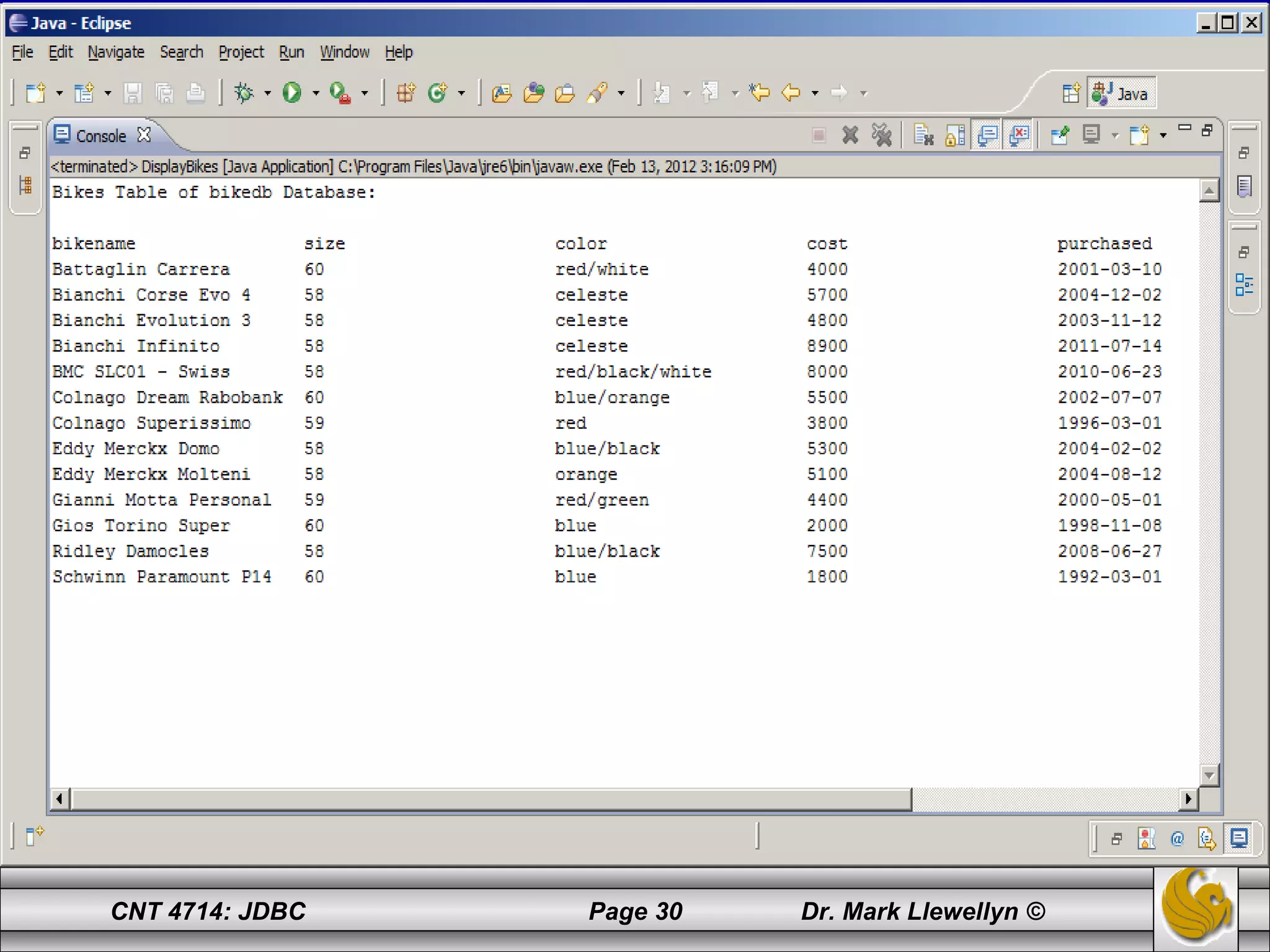 CNT 4714: JDBC Page 30 Dr. Mark Llewellyn ©
 