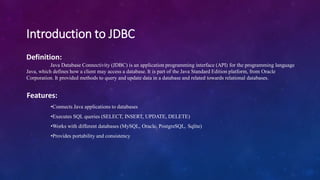 JDBC java connection to communicate with the java | PDF