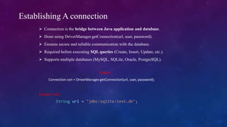 JDBC java connection to communicate with the java | PDF