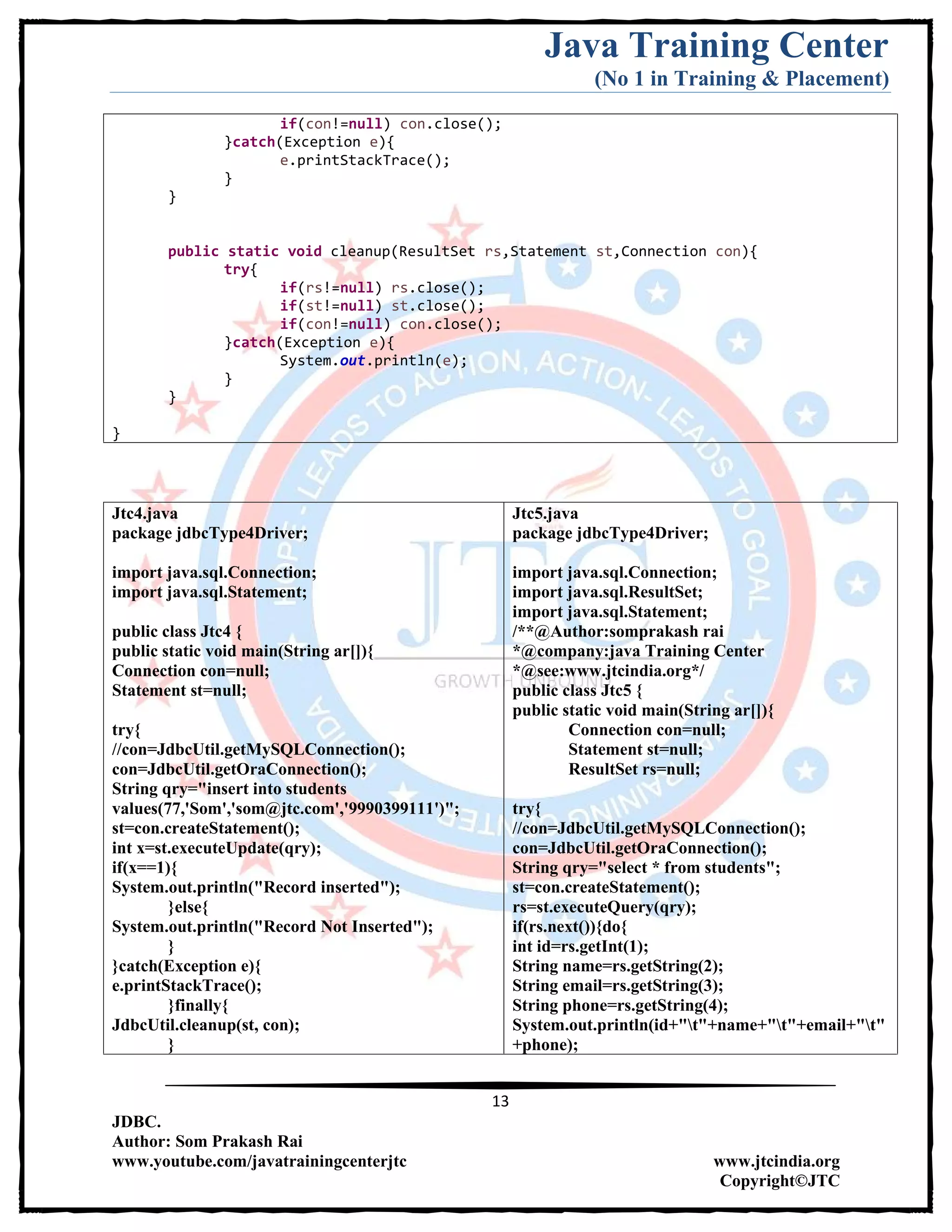 Jdbc Complete Notes by Java Training Center (Som Sir) | PDF