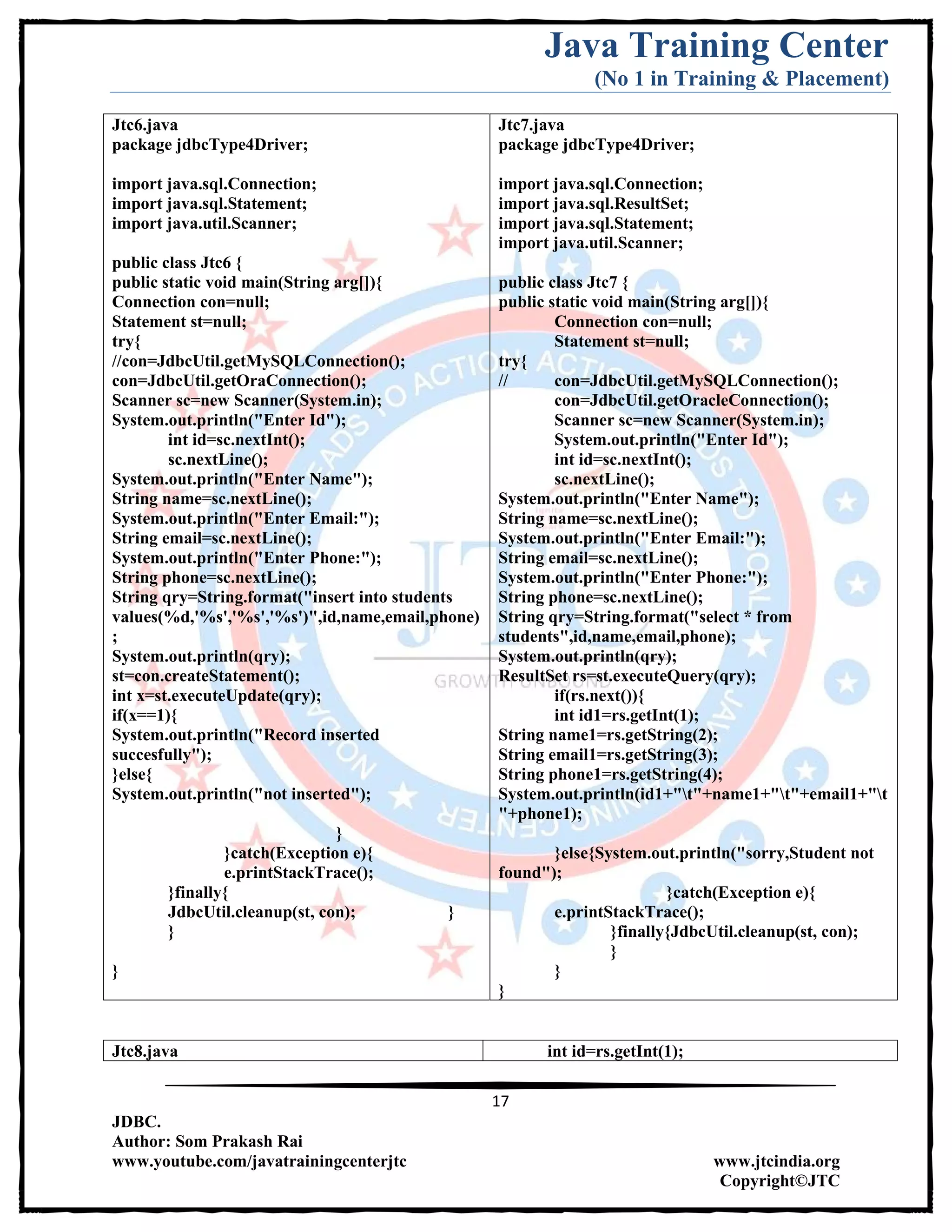 Jdbc Complete Notes by Java Training Center (Som Sir) | PDF