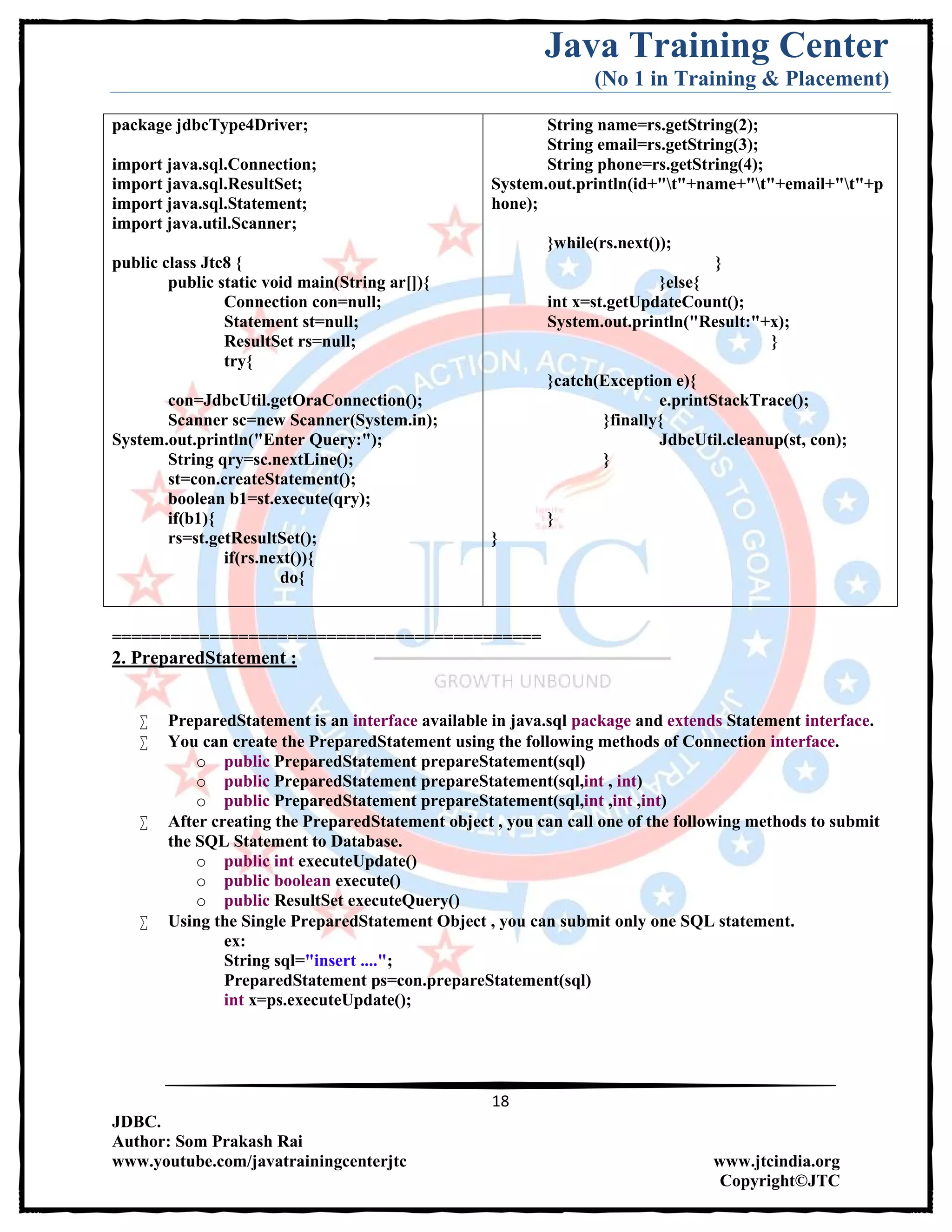 Jdbc Complete Notes by Java Training Center (Som Sir) | PDF